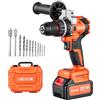 VEVOR Trapano a Percussione 20V 1/2" 26000 IPM Senza Spazzole e Senza Fili, Kit per Forare Avvitare Legno e Metallo, Batteria da 4000 mAh e Caricabatterie, con Mandrino in Metallo, Design Compatto