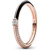 PANDORA ME - Anello con pavé, nero, placcato in oro rosa 14k con pietre di zirconia cubica incolori e smalto nero
