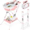 COOSEYA 3 in 1 Vasca da Bagno per Neonati con Supporto, Vasca Pieghevole per Neonati e Rete di Supporto, Adatta da 0 a 18 Mesi, Compatta e Facile da Trasportare, Rosa