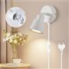 TaFiCo Applique da Parete con Spina e Cavo GU10 Interno, Bianco | Lampada da Muro, Abat Jour da Muro per Camera da Letto Soggiorno Pittura Murale, Cavo da 1.5 m, Ruotabile, Senza Lampadina