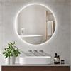 kleankin Specchio Bagno con Luce LED Rotondo 70cm, 3 Colori, 3000-6500K | Specchio da Parete Retroilluminato, Interruttori Touch, Luminosità Regolabile, Funzione Memoria, Antiappannamento, IP44