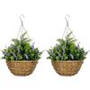 Outsunny Set 2 Piante Finte di Lavanda con Vaso e Gancio, Piante Artificiali in PE e Vimini, Ø25x34 cm, Verde e Viola