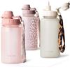 MAMEIDO Borraccia con Cannuccia 500 ml (Flamingo Pink) | a prova di perdite, senza BPA, tappo sportivo 2 in 1, motivazionale, cannuccia, laccetto, borraccia bambini per sport, scuola
