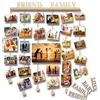 Uping Portafoto da Parete Multiplo Cornici Foto Multiple da Parete Porta Foto con Mollette Appendi Foto, con 35 Mollette e 4 Scritta in Legno- FAMILY FRIEND LOVE BABY