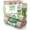 Eurocali 100 Sacchi Grandi Ambra Spazzatura in Plastica HDPE Ultra Resistenti | Sacchi per Raccolta Rifiuti Antiforo ToroDuro 120L 90x120cm Pattumiera Condominiale 10 Rotoli a Strappo - 100 Sacchetti