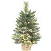 HOMCOM Albero di Natale Piccolo Alto 60 cm con 35 Luci LED Bianche Verde | Mini Alberello Natalizio con Pigne, 64 Rami Ignifughi, Base in Tessuto