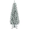 HOMCOM Albero di Natale Artificiale 180cm con 479 Rami Innevati Slim Verde | Albero di Natale Slim Alto e Stretto, Base Pieghevole