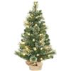 HOMCOM Albero di Natale Piccolo Alto 60 cm con 35 Luci LED Bianche Verde | Mini Alberello Natalizio, 68 Rami Folti e Ignifughi, Base in Tessuto