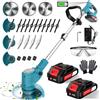 X-cotec Decespugliatore a Batteria 21V, 800W/60Min, Decespugliatore Elettrico con 2 Batterie, Angolazione Regolabile,Tagliaerba a Batteria con 4 Tipi Lame in altezza