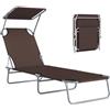 Outsunny Lettino Prendisole da Giardino Pieghevole Regolabile Marrone | con Tettuccio, Schienale Regolabile, Sdraio da Giardino, Tessuto Oxford e Metallo, per Spiaggia, Piscina, 187x58x36 cm