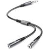 deleyCON Adattatore Audio AUX a Y - Cavo Stereo - Jack 3,5 mm - 1 Connettore Maschio a 2 Prese Femmina - Supporta 2 Cuffie Oppure 1 Headset con Cuffie + Microfono - per Smartphone, PC e Laptop