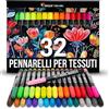 Zenacolor - 32 Pennarelli per Tessuti Resistenti ai Lavaggi - Punta Fine | Colori Atossici · Indelebili · Magliette, Borse in Tela e Altri Capi in Stoffa · Permanenti · Bambini e Adulti