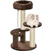 PawHut Albero Tiragraffi per Gatti a 3 Livelli, Ø40x65 cm, Marrone | Piattaforme, Lettino, Pali in Sisal, Torre per Gatti, Rivestimento in Peluche