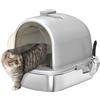 PawHut Lettiera Gatto Chiusa L in Acciaio Inox con Maniglia, Grigio | Toilette per Gatti, Paletta, Pacchetto Deodorante, Antiodore, Facile da Pulire, 52.4x41.3x39.9 cm