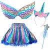 BSBUY 4PZ Costume Unicorno Bambina Vestito Ali Farfalla Fata Tutu Colorato