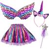 BSBUY 4PZ Costume Unicorno Bambina Vestito Ali Farfalla Fata Tutu Colorato