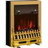 HOMCOM Camino Elettrico da Terra 1000/2000 W, Effetto Fiamma LED, Oro | Caminetto Elettrico, Protezione da Surriscaldamento e Ribaltamento, Riscaldamento Regolabile