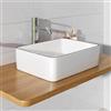 HOROW Da Appoggio- Lavandino Bagno 48x37x 13.5 cm, Moderno con Bordo Nero, Lavabo Bagno in Ceramica Bianca