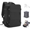 SEAFEW Zaino Sottovuoto Viaggio con Pompa Bagaglio a Mano Ryanair 40x30x20 | Borsa da Cabina per Ryanair 40x30x20 Zaino da Viaggio con sottovuoto Lavoro e Scuola Trekking Casual per laptop 14",H01-Nero