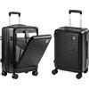 HOMCOM Valigia Rigida Piccola 48L, 4 Ruote Girevoli, 56x36x24 cm, Nero | Bagaglio Espandibile ABS, Trolley, Apertura Frontale, Scomparto per Laptop, Serratura TSA