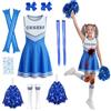 AYBUY Cheerleader Costume Bambina, 11PCS Carnevale Cheerleading Outfit con Pompon e Calzini, Ragazze Costume da Cheerleader Blu e Rosso per Carnevale Halloween Giornata Sportiva cosplay