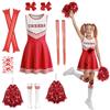 AYBUY Cheerleader Costume Bambina, 11PCS Carnevale Cheerleading Outfit con Pompon e Calzini, Ragazze Costume da Cheerleader Blu e Rosso per Carnevale Halloween Giornata Sportiva cosplay