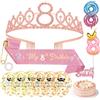 AYBUY 8° Compleanno Corona Rosa, Fascia per Capelli a Forma di Corona, Con Decorazioni per la Torta, Fascia di Compleanno, 8° Candeline a Forma di Numero e Palloncini