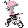 HOMCOM Triciclo per Bambini 1-5 Anni Evolutivo con Maniglione 6 in 1 Rosa | Passeggino per Bambini, Tettuccio Regolabile, Cintura di Sicurezza, Cestino