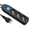 Electraline 62072 Multipresa tripla 3 posti polivalenti (schuko + 10/16A) con interruttore - cavo 1,5 m nero