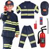 AYBUY Costume da Pompiere per Bambini, 8 Pcs Costume Pompiere Bambino con Accessori di Pompieri, Vestito Carnevale Halloween per Gioco d'Imitazione, Regali, rosso