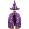 AYBUY Mantello da Strega con Cappello, Mantello da Strega di Halloween con Cappello Mago, Strega Mantelli per Bambini Costume per Festa, Cosplay, Carnevale