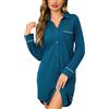 Bresdk Camicia da Notte Donna Cotone Maniche Lunghe con Bottoni | Collo a Revers, Taschino E Profili. Taglio Ampio con Piega Sulla Schiena E Orlo Più Lungo Dietro