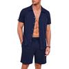 Bresdk Pigiama Uomo Estivo Corto con Camicia Abbottonata e Shorts | Maniche Corte in Cotone