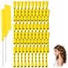 CZAYEFNH 50 PCS Bigodini per Capelli Rullo, 2 pettine a coda di topo in acciaio inossidabile, Capelli In Plastica Canne Lunghe,Con Elastico In Gomma Bigodini Per Aste Permanenti (0,28 Pollici, Giallo)