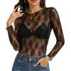 Eisnnu Top da donna in rete trasparente con pizzo, sexy, a maniche lunghe, maglietta da donna trasparente con scollo rotondo, top in rete per feste