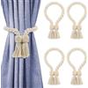 SEPWGUMD Fermatenda magnetici in Cotone Intrecciato con Frange e Perle di Legno 4 Pezzi 60 cm Adatti a Tende Leggere e Pesanti per Salotto Camera Cucina