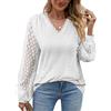 AYBUY Camicetta da Donna con Pizzo Intagliato e Orlo Smerlato, Scollo a V Tunica Bluse Maniche a Palloncino, Casual da Lavoro Camicette Eleganti in Pizzo, Bluse e Camicie da Donna, Elegante e Chic