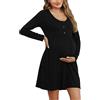 Bresdk Camicia da Notte Premaman Allattamento a Maniche Lunghe | Breve Apertura a Bottoni, Pieghe Sotto Il Seno E Linea Svasata. Modello Senza Tasche
