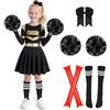 AYBUY Costume Cheerleader Bambina, Vestito Cheerleader Bambina | Vestito Carnevale Cheerleader Raggaze con Pompon Calzini, Vestito da Cheerleader a Maniche Lunghe per Halloween Carnevali