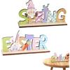 LEIIERUY Set di 2 Decorazioni Primaverili in Legno - Scaffali Decorativi da Tavolo con Motivi di Primavera, Uccellini, Gnomi e Coniglietti - Perfetti per Pasqua e Decorazioni da Interno