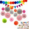 CQXSYTBN Set Decorazioni Festa Multicolor, 12 Ventagli di Carta, 4 Palloncini di Carta, Bandierine e Decorazioni per Compleanno e Eventi