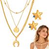 LDBKLGHJ Ciondolo a Forma di Luna, 2 collane, Collana Bohemien multilivello per Donna, con Pendente Sole e Luna, Collana Vintage per Donne e Ragazze, Elegante e alla Moda