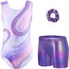 Arshiner Body Ginnastica Bambina Set Danza Ritmica Artistica Tuta Sportiva Senza Maniche Shorts Metallizzati Fascia Capelli Elastico Abbigliamento Fitness Balletto Costume Spettacolo Bambina 3-10 Anni