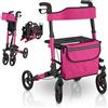 Juskys Rollator Vital viola - Aiuto per la deambulazione pieghevole e leggero in alluminio fino a 130 kg - Supporto per la deambulazione regolabile in altezza con sedile, borsa e supporto per ombrello