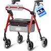VOCIC Deambulatore pieghevole e leggero con seduta, 6,3 kg ultraleggero | Deambulatore per anziani, max 150 kg, sedile ergonomico, altezza regolabile, walker stretto per casa & viaggi, rosso
