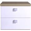 Composad | Comodino della Linea GLOBO con 2 Cassetti, Comodino Bianco Camera Da Letto, (LxAxP) 49,20x43,50x40 cm, Rovere Oak Mielato e Bianco laccato, Made in Italy