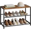 WOLTU Scarpiera da Ingresso Panca Scarpiera a 2 Ripiani per 6 Scarpe, Porta Scarpe Scaffale con Seduta in Legno e Metallo