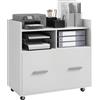 HOMCOM Mobile Porta Stampante con Ruote a Freno 76x40x75.5 cm Bianco | Mobiletto per Stampante, Ampio Cassetto, Ripiano Aperto, Barra Regolabile, Multiuso per Ufficio Studio Casa