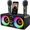 LSMOEO Casse Karaoke Portatile, Tutto-in-Uno Karaoke Professionale Completo con Cassa Bluetooth da 20W, 2 Microfoni Karaoke Wireless e Slot per Microfono Ricaricabile, Ideale per Karaoke Domestico