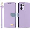 TAUYN Custodia per Oppo Reno13 F / Reno13 FS 5G, PU Pelle Flip Cover Antiurto TPU Custodie, Slot per Schede & Supporto Funzione, con Cordino -Viola